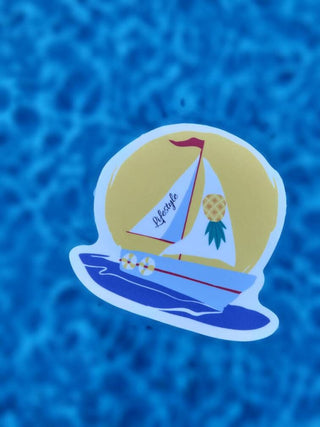 Sailboat with an upside-down pineapple and the words Lifestyle, Swinger sticker, Lake sticker