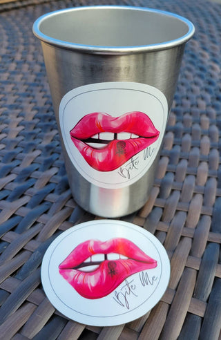 Bite Me Sticker/ Upside down pineapple in hot pink lips / Pineapple Bite Me Sticker / Sexy computer sticker / Glossy