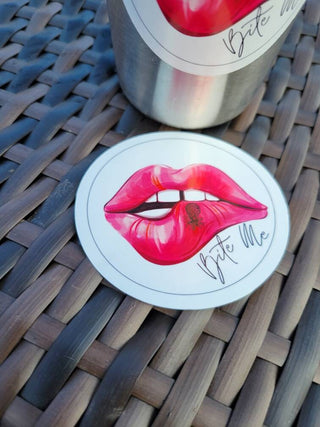 Bite Me Sticker/ Upside down pineapple in hot pink lips / Pineapple Bite Me Sticker / Sexy computer sticker / Glossy