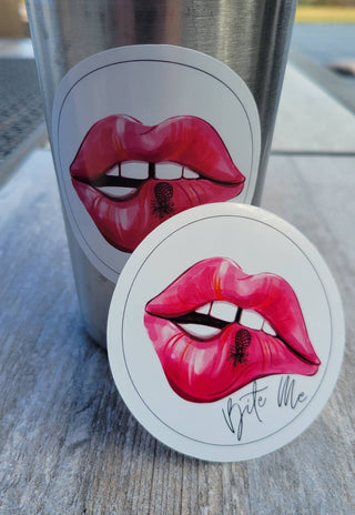 Bite Me Sticker/ Upside down pineapple in hot pink lips / Pineapple Bite Me Sticker / Sexy computer sticker / Glossy