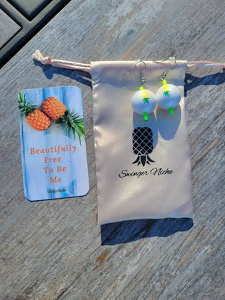 Upside Down Pineapple Earrings / Large Ball Earrings with bright green and yellow beads / Swinger Earrings / Tropical Earrings