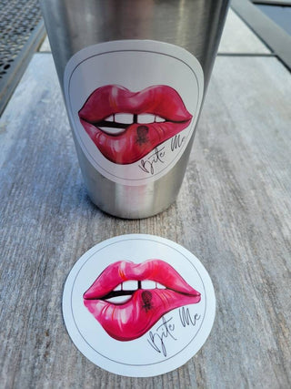 Bite Me Sticker/ Upside down pineapple in hot pink lips / Pineapple Bite Me Sticker / Sexy computer sticker / Glossy