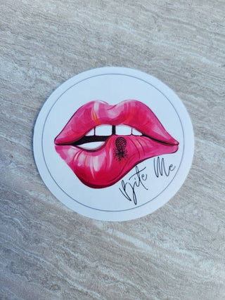 Bite Me Sticker/ Upside down pineapple in hot pink lips / Pineapple Bite Me Sticker / Sexy computer sticker / Glossy