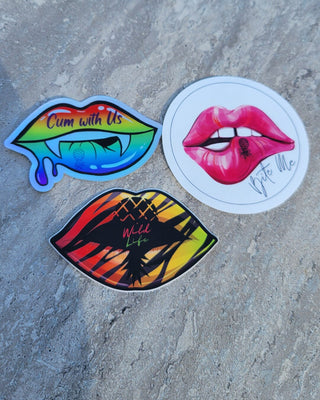 Lips Upside Down Pineapple Stickers / Pack of 3 / Cum with us, Wild Life, and Bite Me