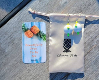 Upside Down Pineapple Earrings / Large Ball Earrings with bright green and yellow beads / Swinger Earrings / Tropical Earrings