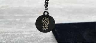 Men's Swinger Necklace, Pineapple Laser Charm Necklace, Men's Lifestyle Necklace, Upside Down Pineapple Necklace, Black Chain
