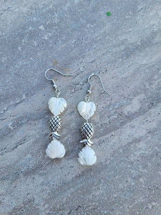 Upside Down Pineapple White Palm Leaves Earrings, Spinner Earrings, Tropical Pineapple Jewelry, Resort Vacation Earrings for the lifestyle