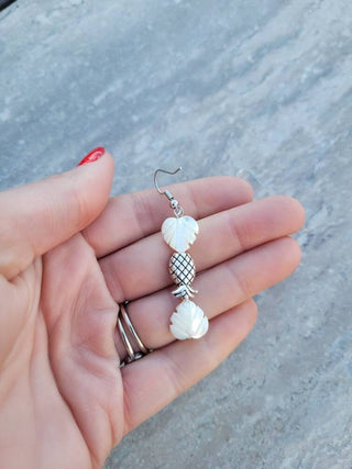 Upside Down Pineapple White Palm Leaves Earrings, Spinner Earrings, Tropical Pineapple Jewelry, Resort Vacation Earrings for the lifestyle