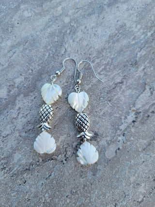 Upside Down Pineapple White Palm Leaves Earrings, Spinner Earrings, Tropical Pineapple Jewelry, Resort Vacation Earrings for the lifestyle