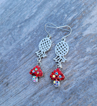 Glitter Mushrooms with Upside Down Pineapple Silver Earrings, Mushroom Earrings, Pineapple Jewelry, Alternative Lifestyle