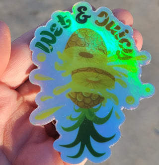 Wet & Juicy Holographic and Waterproof Pineapple Sticker, Upside Down Pineapple Decal, Swinger Lifestyle Sticker, Sticker for Tumbler
