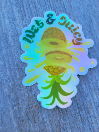 Wet & Juicy Holographic and Waterproof Pineapple Sticker, Upside Down Pineapple Decal, Swinger Lifestyle Sticker, Sticker for Tumbler
