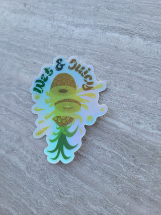 Wet & Juicy Holographic and Waterproof Pineapple Sticker, Upside Down Pineapple Decal, Swinger Lifestyle Sticker, Sticker for Tumbler