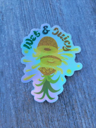 Wet & Juicy Holographic and Waterproof Pineapple Sticker, Upside Down Pineapple Decal, Swinger Lifestyle Sticker, Sticker for Tumbler