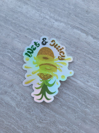 Wet & Juicy Holographic and Waterproof Pineapple Sticker, Upside Down Pineapple Decal, Swinger Lifestyle Sticker, Sticker for Tumbler