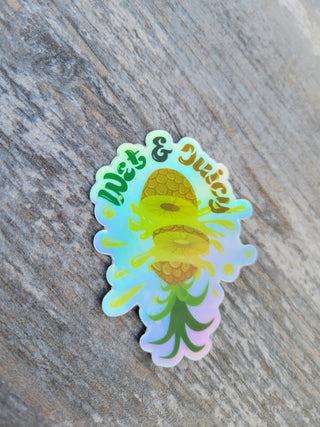 Wet & Juicy Holographic and Waterproof Pineapple Sticker, Upside Down Pineapple Decal, Swinger Lifestyle Sticker, Sticker for Tumbler
