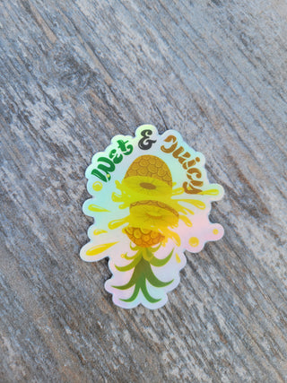 Wet & Juicy Holographic and Waterproof Pineapple Sticker, Upside Down Pineapple Decal, Swinger Lifestyle Sticker, Sticker for Tumbler