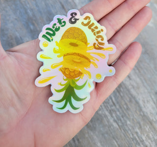 Wet & Juicy Holographic and Waterproof Pineapple Sticker, Upside Down Pineapple Decal, Swinger Lifestyle Sticker, Sticker for Tumbler