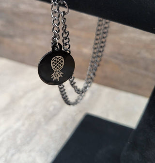 Men's Swinger Necklace, Pineapple Laser Charm Necklace, Men's Lifestyle Necklace, Upside Down Pineapple Necklace, Black Chain