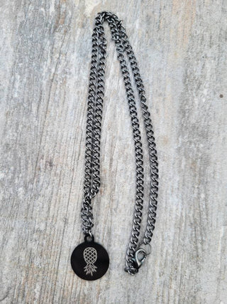 Men's Swinger Necklace, Pineapple Laser Charm Necklace, Men's Lifestyle Necklace, Upside Down Pineapple Necklace, Black Chain
