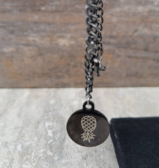 Men's Swinger Necklace, Pineapple Laser Charm Necklace, Men's Lifestyle Necklace, Upside Down Pineapple Necklace, Black Chain