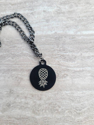 Men's Swinger Necklace, Pineapple Laser Charm Necklace, Men's Lifestyle Necklace, Upside Down Pineapple Necklace, Black Chain