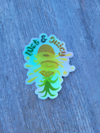 Wet & Juicy Holographic and Waterproof Pineapple Sticker, Upside Down Pineapple Decal, Swinger Lifestyle Sticker, Sticker for Tumbler