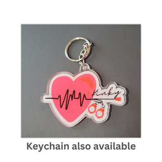 Kinky BDSM Sticker for tumblers, computer, cups, and much more. Sticker shows a whip, handcuffs and the beating heart with strong rhythm