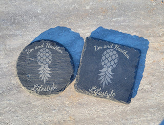 Personalized Slate Upside Down Pineapple Coasters, Swinger Decorations for the Home, Lasered, Alternative Lifestyle