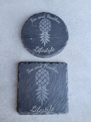 Personalized Slate Upside Down Pineapple Coasters, Swinger Decorations for the Home, Lasered, Alternative Lifestyle