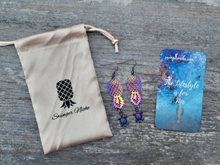 Holographic Pineapple and Turtle Earrings for the lifestyle, Swinger Upside Down Pineapple Earrings, Alternative Lifestyle Earrings