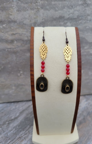Western Night Earrings, Upsidedown Pineapple Earrings with a Cowgirl/Cowgirl Western Hat, Gemstone Options Available, Swinger Theme Earrings