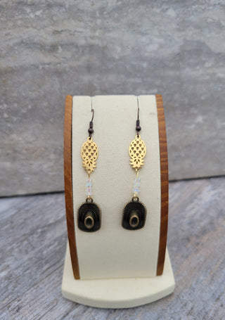 Western Night Earrings, Upsidedown Pineapple Earrings with a Cowgirl/Cowgirl Western Hat, Gemstone Options Available, Swinger Theme Earrings