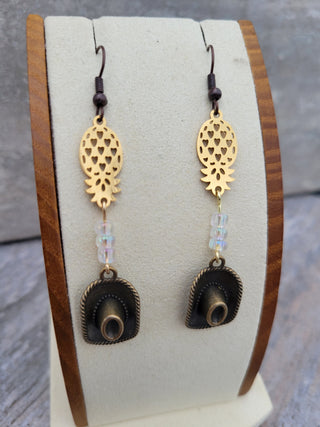 Western Night Earrings, Upsidedown Pineapple Earrings with a Cowgirl/Cowgirl Western Hat, Gemstone Options Available, Swinger Theme Earrings