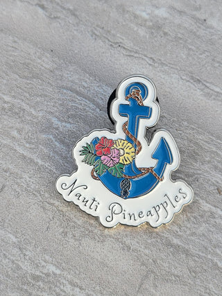 Nauti Pineapples Enamel Pin, Beach Bag Pin, Nautical Pin for the Tropical Lifestyle of Upside Down Pineapples, Small and Discreet, Fun Pin