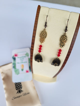 Western Night Earrings, Upsidedown Pineapple Earrings with a Cowgirl/Cowgirl Western Hat, Gemstone Options Available, Swinger Theme Earrings