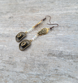 Western Night Earrings, Upsidedown Pineapple Earrings with a Cowgirl/Cowgirl Western Hat, Gemstone Options Available, Swinger Theme Earrings