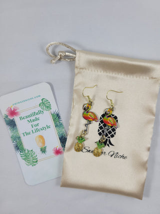 Rainbow Flamingo and Pineapple Earrings, Mixed Metals, Tropical Summer Earrings, Gift for Her