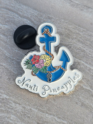 Nauti Pineapples Enamel Pin, Beach Bag Pin, Nautical Pin for the Tropical Lifestyle of Upside Down Pineapples, Small and Discreet, Fun Pin