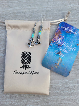Anchor and Pineapple Charm Earrings / Upside Down Pineapple Earrings with an Anchor and Small Oceanic Colored Beads