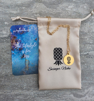 Gold Upside Down Pineapple Necklace / Charm is Stainless Steel Engraved / Necklace Length/ Swinger Necklace
