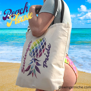 Swinger Canvas Tote Bag / Beach Bag with Pineapples / Swinger Lifestyle Bag / Adult Toy Bag