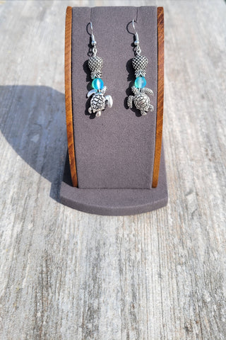 Sea Turtle and Pineapple Charm Earrings / Upside Down Pineapple Earrings with a Turtle and Opaque beads/ Silver / Swinger Lifestyle Jewelry