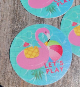 Let's Play Flamingo Float with an Upside Down Pineapple Tropical Drink for the Pool Side Bar / Pineapple Tumbler Sticker / Pool Party Decor