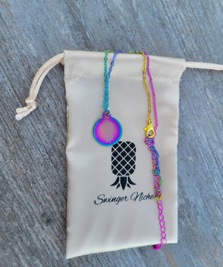 Rainbow Colored Necklace with an Upside Down Pineapple Charm / Swinger Lifestyle Jewelry / 16 Inch Necklace