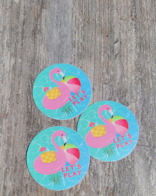 Let's Play Flamingo Float with an Upside Down Pineapple Tropical Drink for the Pool Side Bar / Pineapple Tumbler Sticker / Pool Party Decor