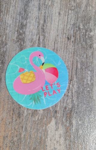 Let's Play Flamingo Float with an Upside Down Pineapple Tropical Drink for the Pool Side Bar / Pineapple Tumbler Sticker / Pool Party Decor