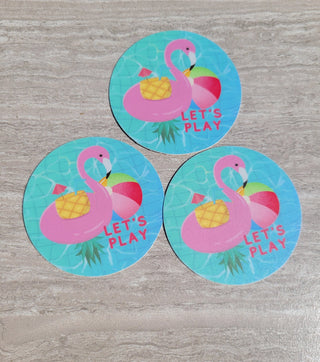 Let's Play Flamingo Float with an Upside Down Pineapple Tropical Drink for the Pool Side Bar / Pineapple Tumbler Sticker / Pool Party Decor