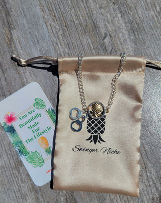 BDSM anklet with a handcuff charm and an upside down pineapple / Lifestyle anklet / bracelet, Pineapple bracelet, Includes Jewelry Bag