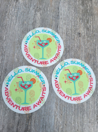 Hello Summer Adventure Awaits, Tropical Drink and Upside Down Pineapple, Thick and Durable, Weatherproof
